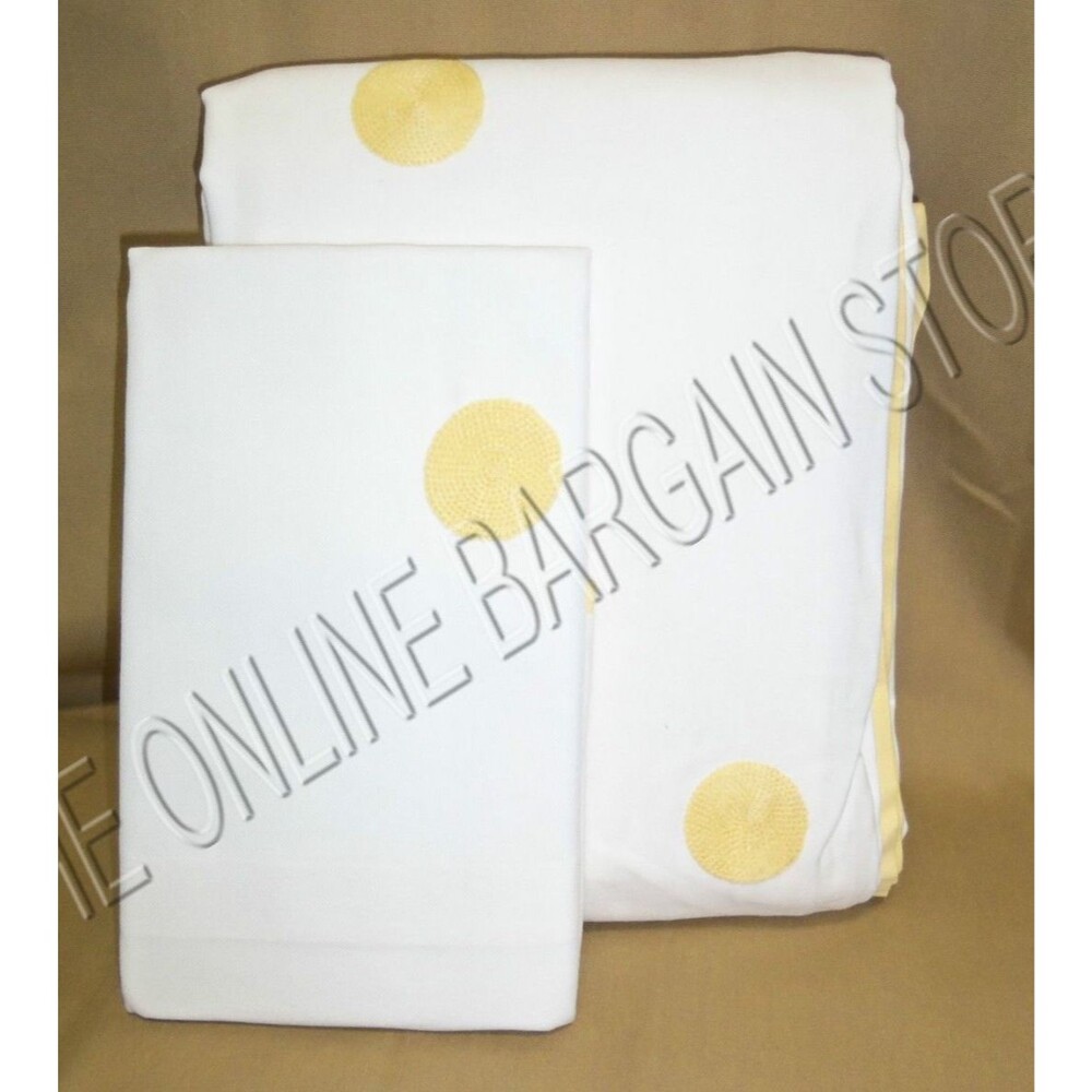 Pottery Barn Organic Embroidered Dot Bed Duvet Cover Yellow Twin & Standard Sham